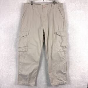 VTG Anchor Blue Cargo Pants Mens 36x30 Beige Khaki Baggy Skate Grunge Rave Y2K